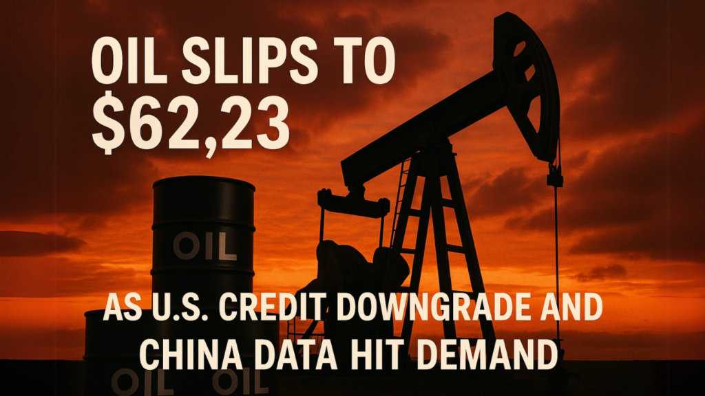 Oil Slips to $62.23 as U.S. Credit Downgrade and China Data Hit Demand