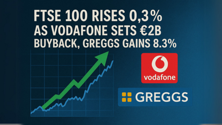 FTSE 100 Rises 0.3% as Vodafone Sets €2B Buyback, Greggs Gains 8.3%