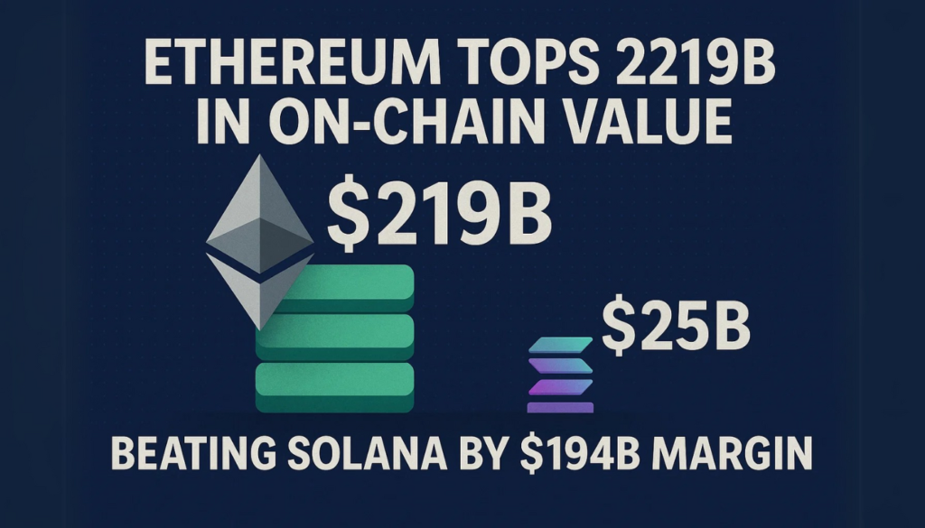 Ethereum Tops $219B in On-Chain Value, Beating Solana by $194B Margin