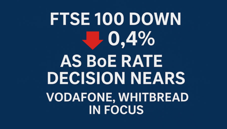 FTSE 100 Down 0.4% as BoE Rate Decision Nears; Vodafone, Whitbread in Focus