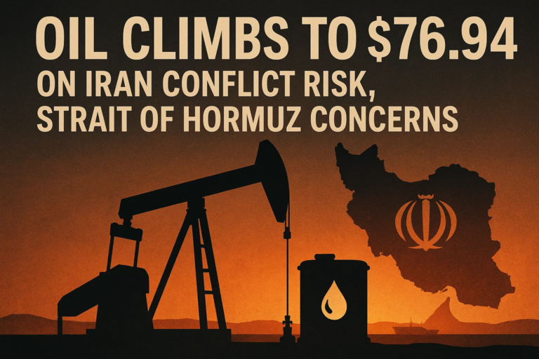 Oil Climbs to $76.94 on Iran Conflict Risk, Strait of Hormuz Concerns