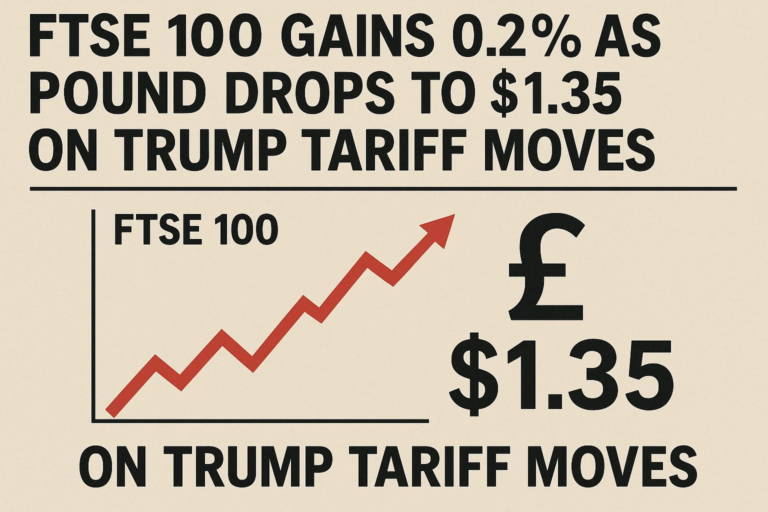 FTSE 100 Gains 0.2% as Pound Drops to $1.35 on Trump Tariff Moves
