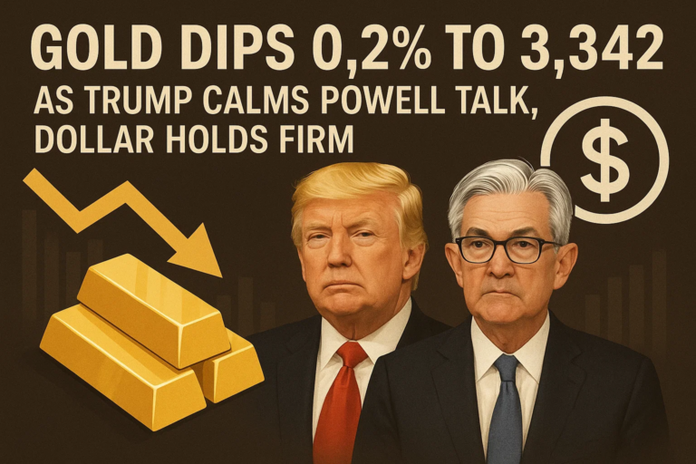 Gold Dips 0.2% to $3,342 as Trump Calms Powell Talk, Dollar Holds Firm
