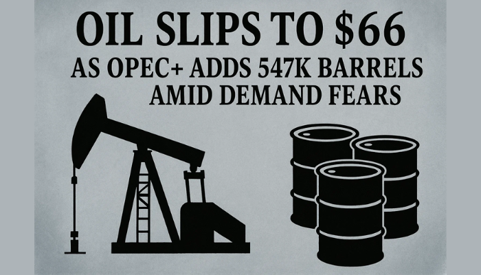Oil Slips to $66 as OPEC+ Adds 547K Barrels Amid Demand Fears