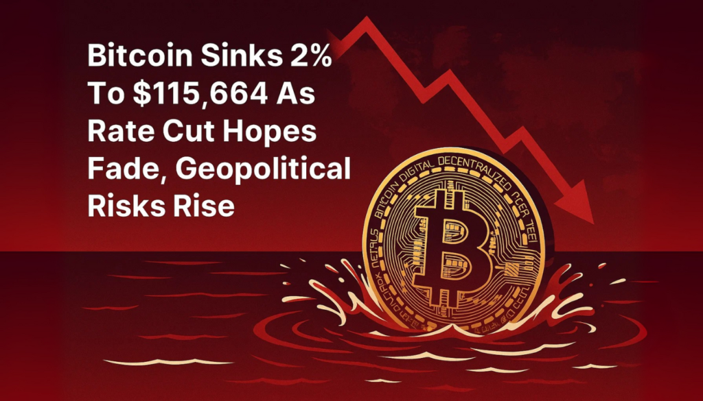 Bitcoin Sinks 2% to $115,664 as Rate Cut Hopes Fade, Geopolitical Risks Rise