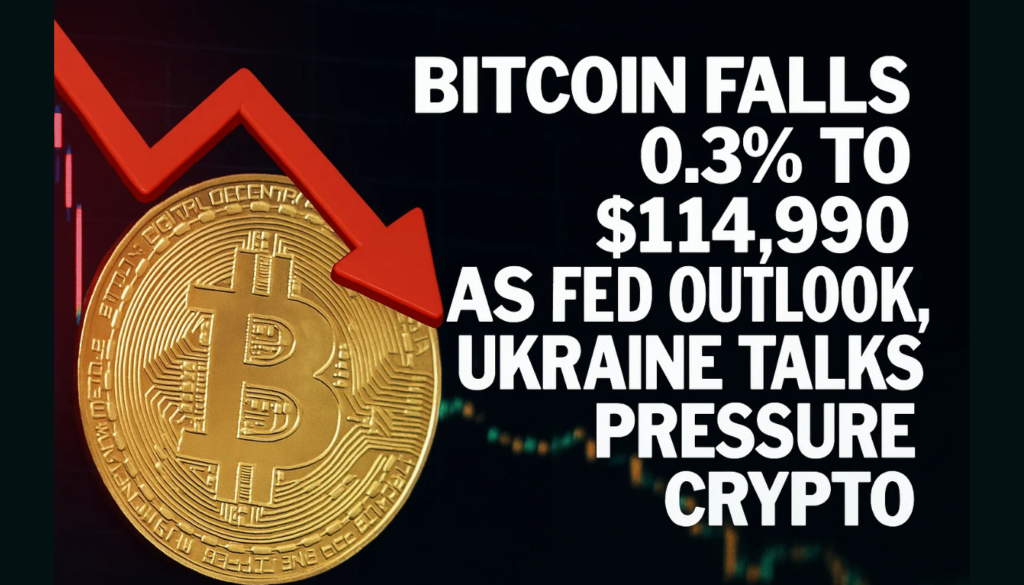 Bitcoin Falls 0.3% to $114,990 as Fed Outlook, Ukraine Talks Pressure Crypto