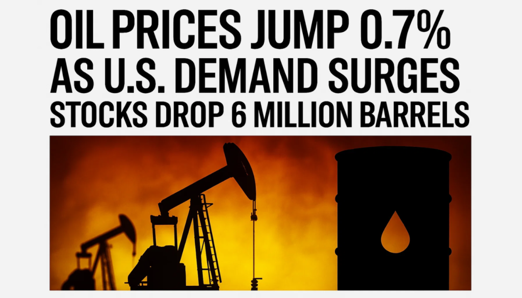 Oil Prices Jump 0.7% as U.S. Demand Surges, Stocks Drop 6 Million Barrels Oil