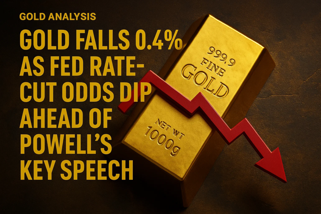 Gold Falls 0.4% as Fed Rate-Cut Odds Dip Ahead of Powell’s Key Speech