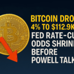 Bitcoin Drops 4% to $112.9K as Fed Rate-Cut Odds Shrink Before Powell Talk