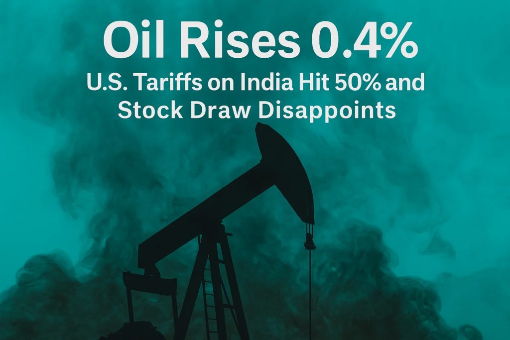Oil Rises 0.4% as U.S. Tariffs on India Hit 50% and Stock Draw Disappoints