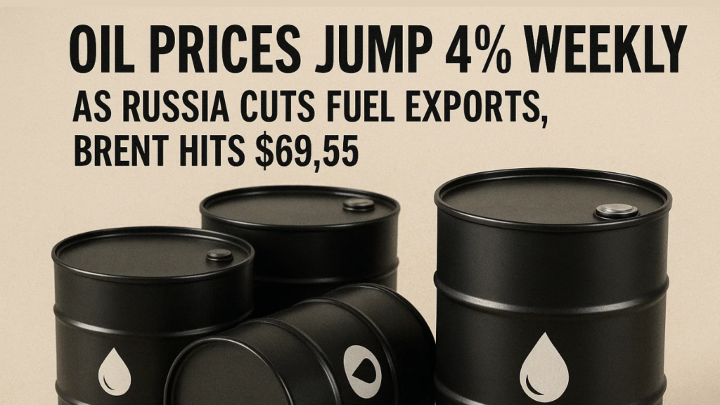Oil Prices Jump 4% Weekly as Russia Cuts Fuel Exports, Brent Hits $69.55