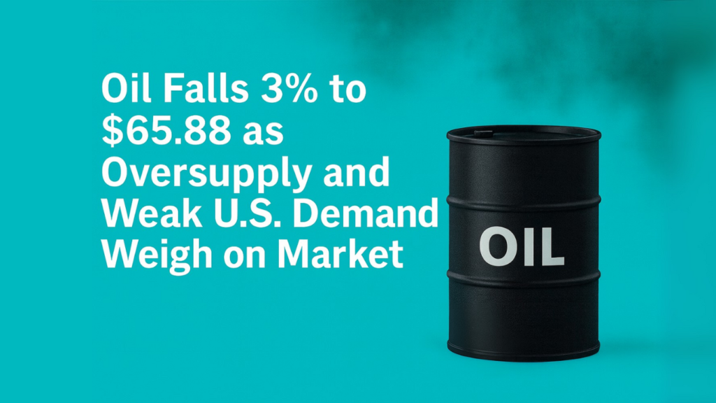 Oil Falls 3% to $65.88 as Oversupply and Weak U.S. Demand Weigh on Market
