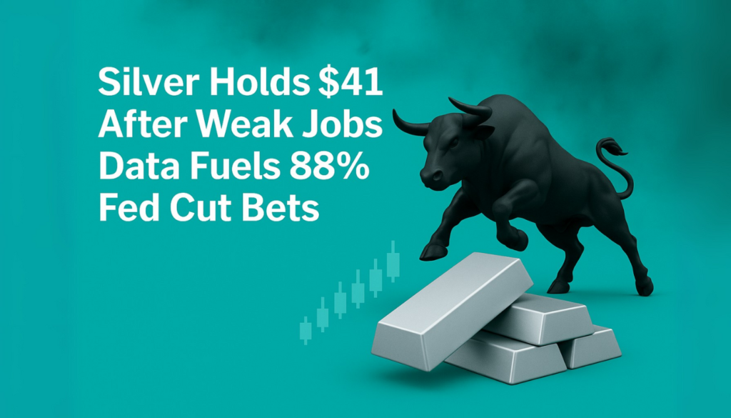 Silver Holds $41 After Weak Jobs Data Fuels 88% Fed Cut Bets