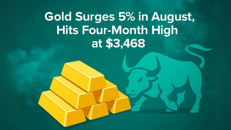 Gold Surges 5% in August, Hits Four-Month High at $3,468