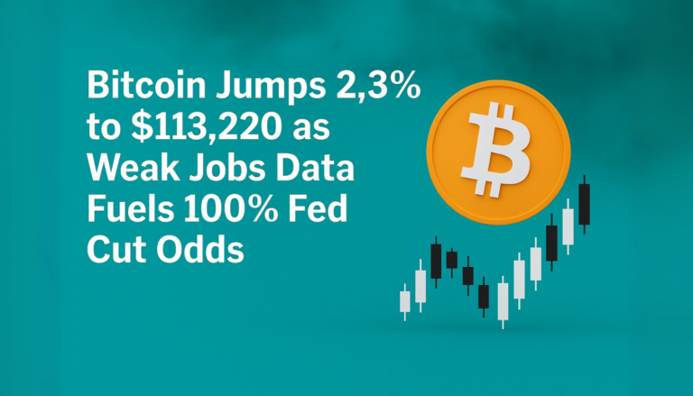 Bitcoin Jumps 2.3% to $113,220 as Weak Jobs Data Fuels 100% Fed Cut Odds