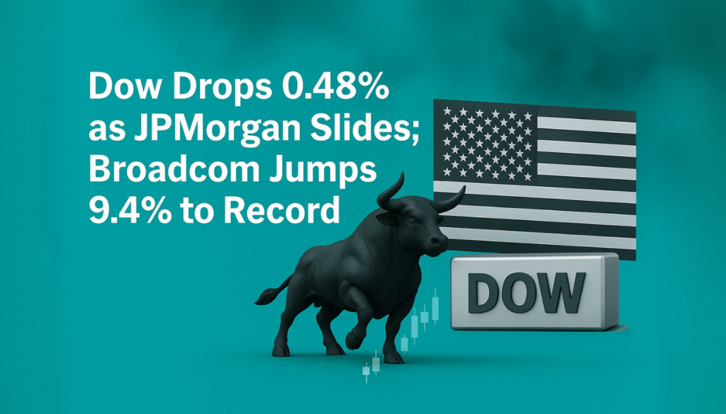 Dow Drops 0.48% as JPMorgan Slides; Broadcom Jumps 9.4% to Record