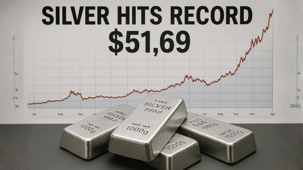 Silver Hits Record $51.69 as Fed Cut Bets and Trade Tensions Drive Rally