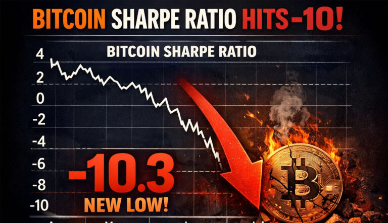 Bitcoin Sharpe Ratio Falls to -10 as BTC Sits 44% Below $126,000 Peak