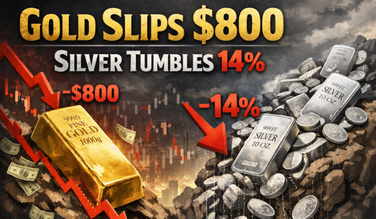 Gold Slips $800 From Record Highs While Silver Faces 14% Weekly Drop