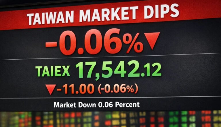 Taiwan Market Slips 0.06% as Top Gainer Jumps 9.97% to 18.75 TWD