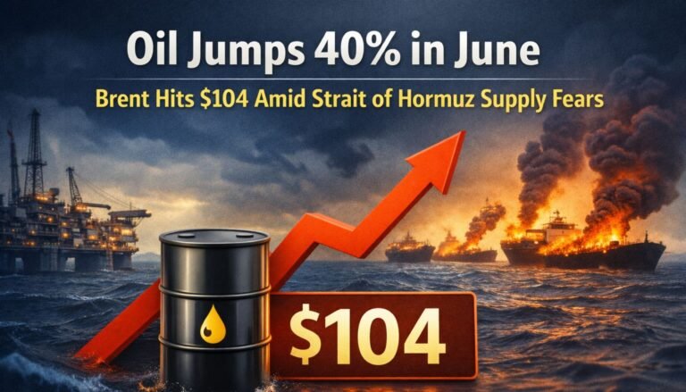 Oil Jumps 40% in June as Brent Hits $104 Amid Strait of Hormuz Supply Fears