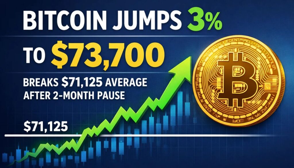 Bitcoin Jumps 3% to $73,700, Breaks $71,125 Average After 2-Month Pause
