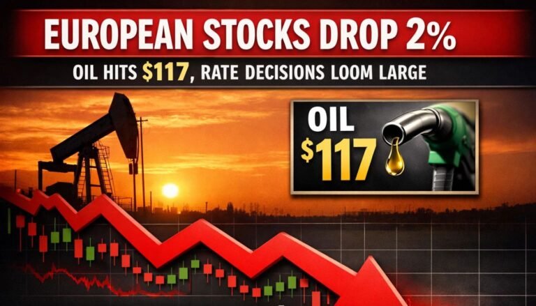 European Stocks Drop 2% as Oil Hits $117, Rate Decisions Loom Large