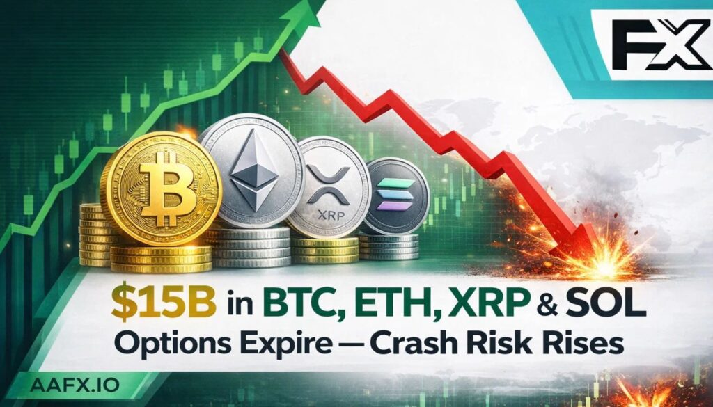$15B in BTC, ETH, XRP & SOL Options Expire — Crash Risk Rises