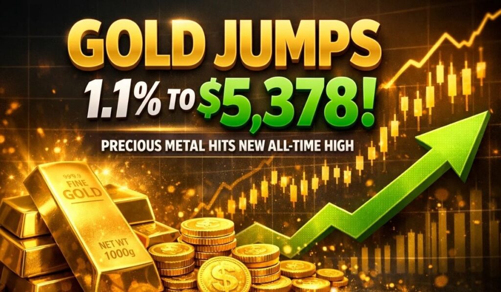Gold Jumps 1.1% to $5,378 as Mideast War Lifts Oil, Dollar Up 0.8%
