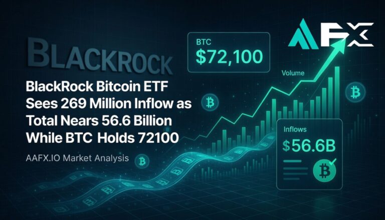 BlackRock Bitcoin ETF Sees 269 Million Inflow as Total Nears 56.6 Billion While BTC Holds 72100