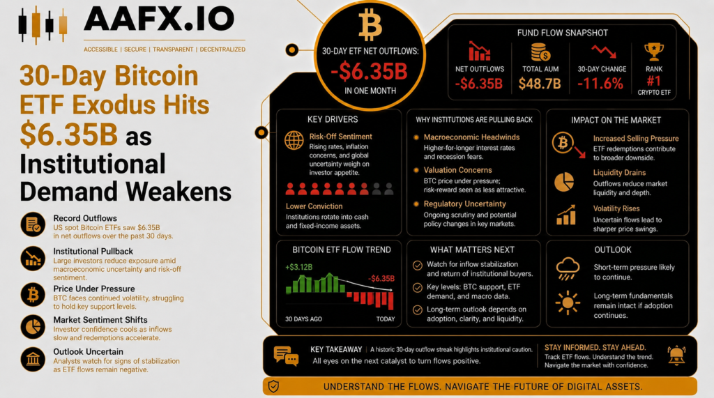 30-Day Bitcoin ETF Exodus Hits $6.35B as Institutional Demand Weakens