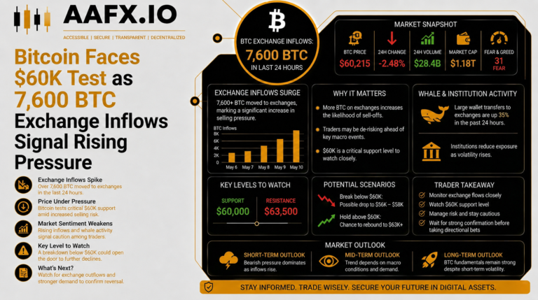 Bitcoin Faces $60K Test as 7,600 BTC Exchange Inflows Signal Rising Pressure