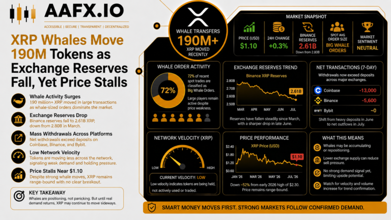 XRP Whales Move 190M Tokens as Exchange Reserves Fall, Yet Price Stalls