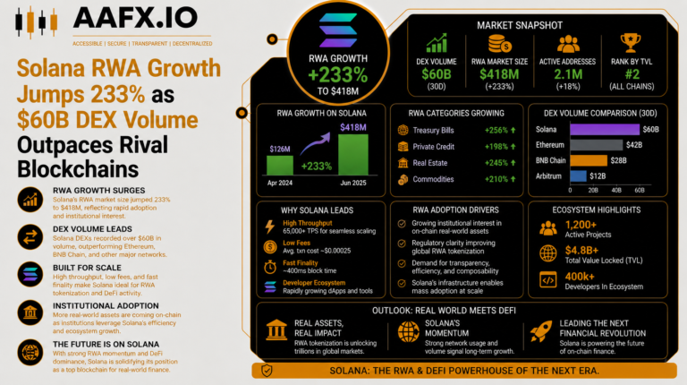 Solana RWA Growth Jumps 233% as $60B DEX Volume Outpaces Rival Blockchains