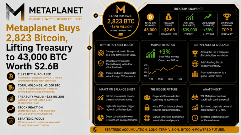 Metaplanet Buys 2,823 Bitcoin, Lifting Treasury to 43,000 BTC Worth $2.6B