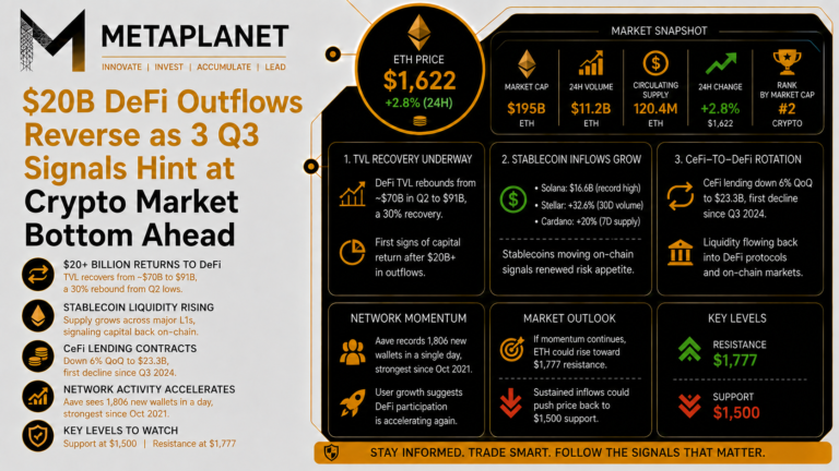 $20B DeFi Outflows Reverse as 3 Q3 Signals Hint at Crypto Market Bottom Ahead