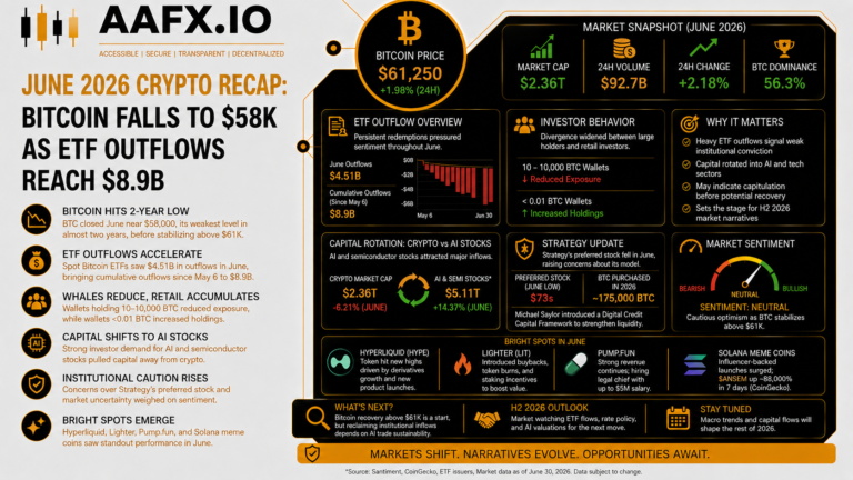June 2026 Crypto Recap: Bitcoin Falls to $58K as ETF Outflows Reach $8.9B