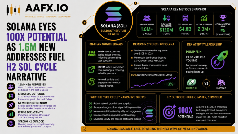 Solana Eyes 100x Potential as 1.6M New Addresses Fuel H2 SOL Cycle Narrative