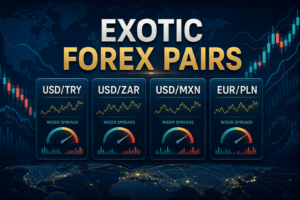Exotic forex pairs including USD TRY, USD ZAR, USD MXN and EUR PLN