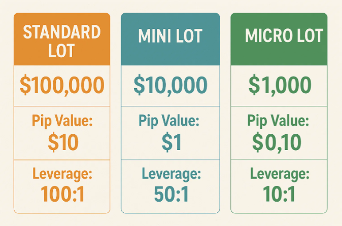 Standard mini and micro forex lots with pip values