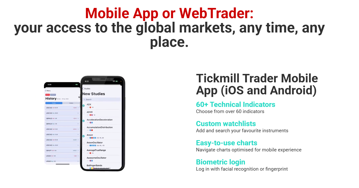 Tickmill Trader mobile app iOS Android trading platform